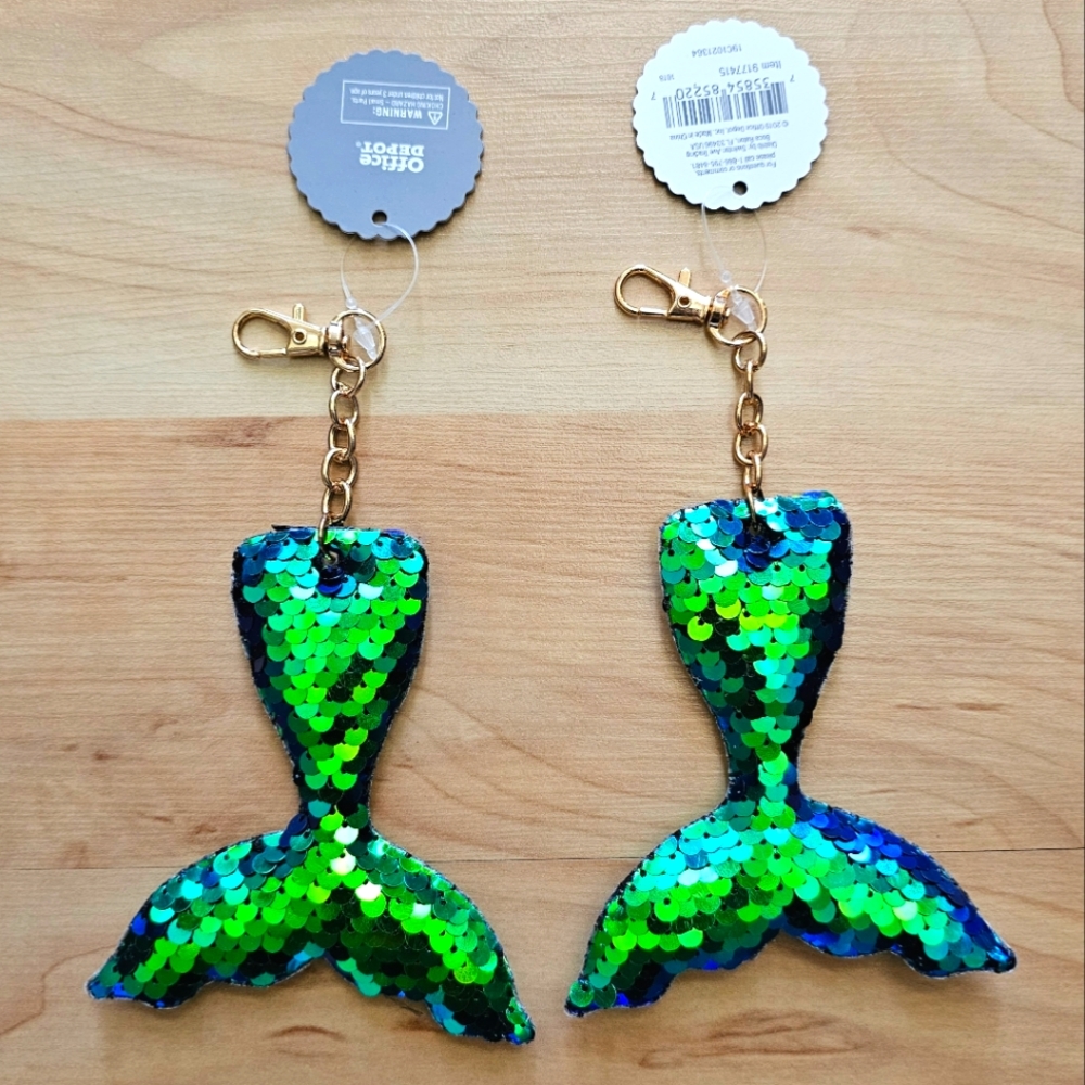 NWT Purse Charm Office Depot  Mermaid Tail Sequinned Lot of 2